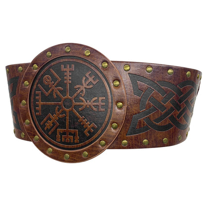 HiiFeuer Viking Embossed Wide Belt, Nordic Faux Leather Armor Belt Knight Corset Belt, LARP Halloween Costume