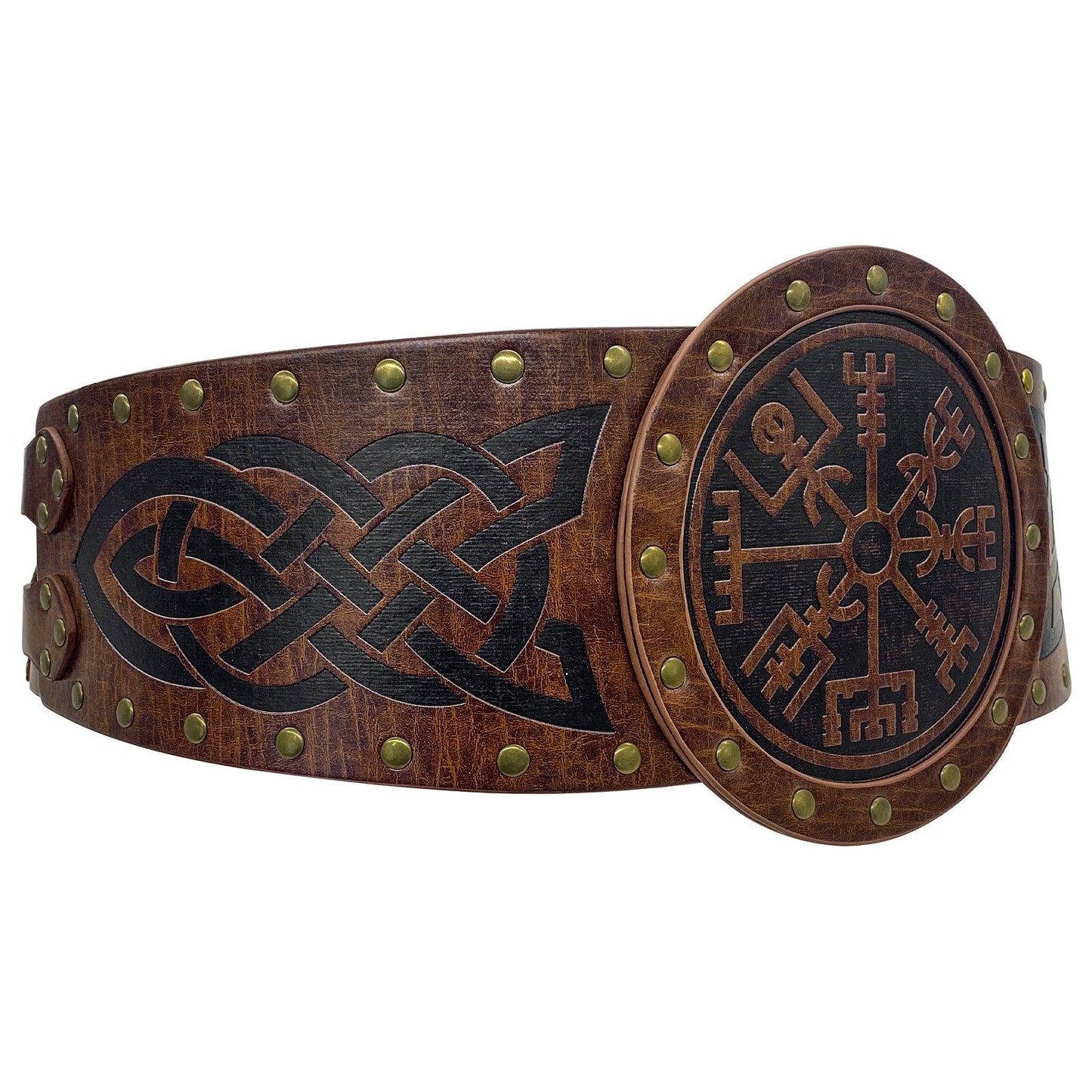 HiiFeuer Viking Embossed Wide Belt, Nordic Faux Leather Armor Belt Knight Corset Belt, LARP Halloween Costume