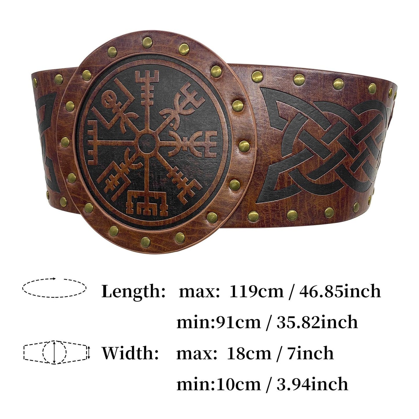 HiiFeuer Viking Embossed Wide Belt, Nordic Faux Leather Armor Belt Knight Corset Belt, LARP Halloween Costume