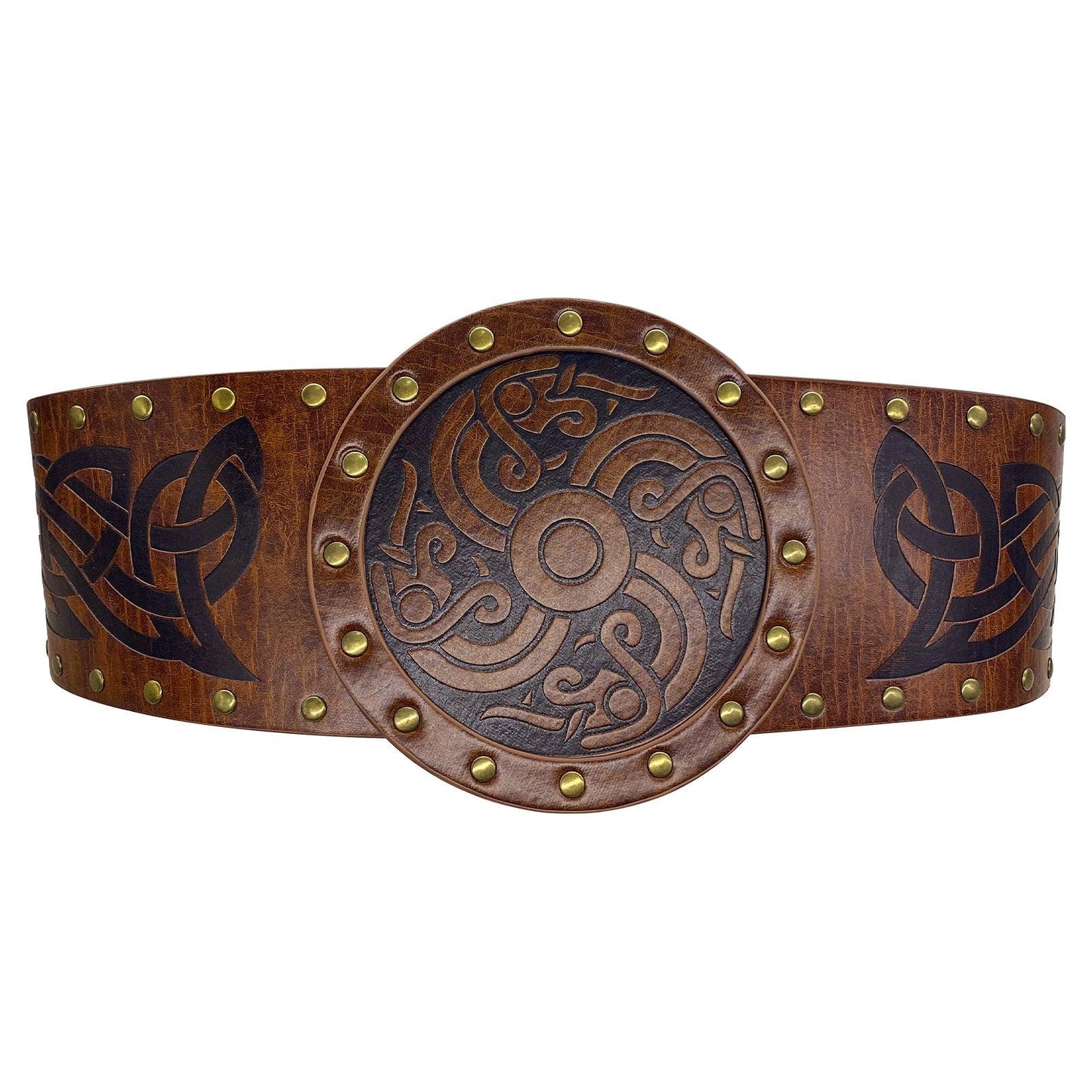 HiiFeuer Viking Embossed Wide Belt, Nordic Faux Leather Armor Belt Knight Corset Belt, LARP Halloween Costume