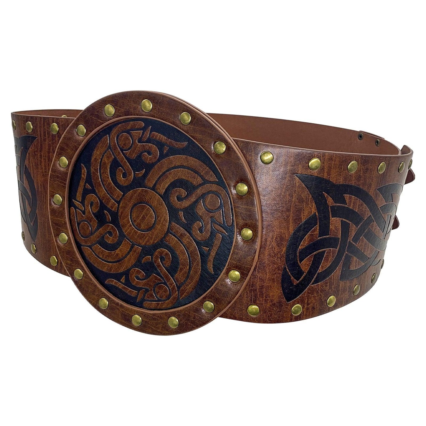 HiiFeuer Viking Embossed Wide Belt, Nordic Faux Leather Armor Belt Knight Corset Belt, LARP Halloween Costume