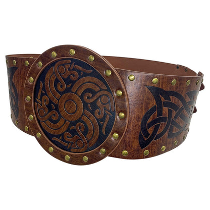 HiiFeuer Viking Embossed Wide Belt, Nordic Faux Leather Armor Belt Knight Corset Belt, LARP Halloween Costume