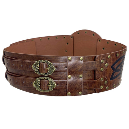 HiiFeuer Viking Embossed Wide Belt, Nordic Faux Leather Armor Belt Knight Corset Belt, LARP Halloween Costume