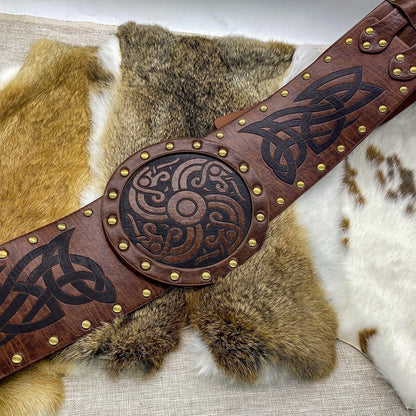 HiiFeuer Viking Embossed Wide Belt, Nordic Faux Leather Armor Belt Knight Corset Belt, LARP Halloween Costume