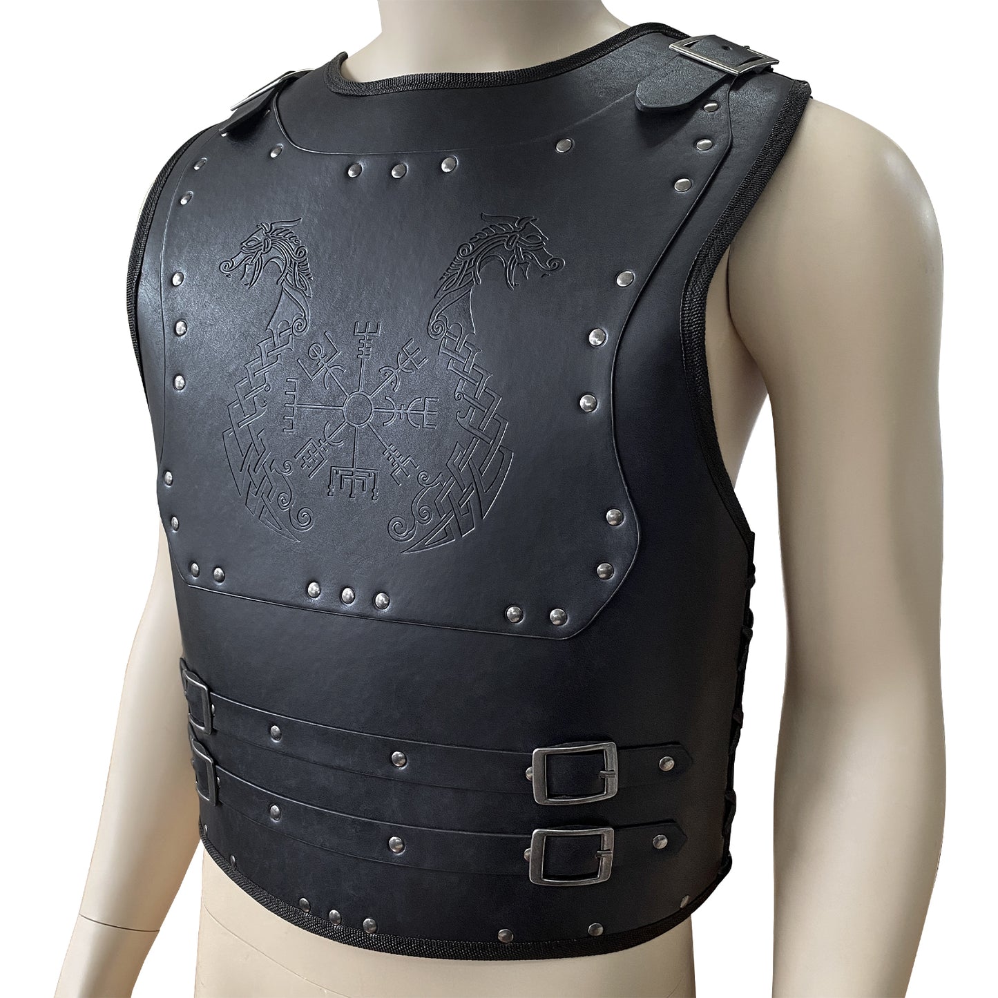 HiiFeuer Viking Warrior PU Leather Chest Armor, Retro Knight Leather Body Armor, Medieval Armor for LARP/Cosplay