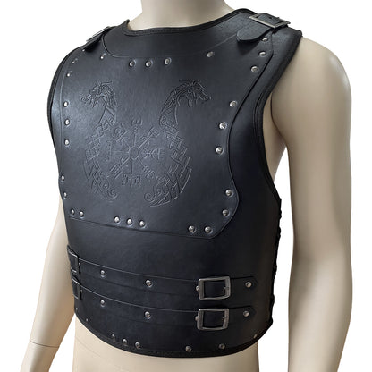 HiiFeuer Viking Warrior PU Leather Chest Armor, Retro Knight Leather Body Armor, Medieval Armor for LARP/Cosplay