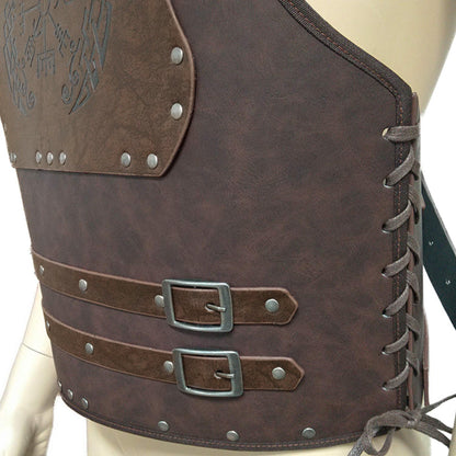 HiiFeuer Viking Warrior PU Leather Chest Armor, Retro Knight Leather Body Armor, Medieval Armor for LARP/Cosplay