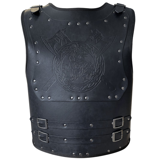 HiiFeuer Viking Warrior PU Leather Chest Armor, Retro Knight Leather Body Armor, Medieval Armor for LARP/Cosplay