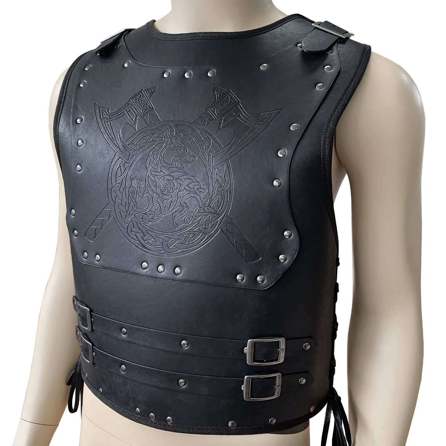 HiiFeuer Viking Warrior PU Leather Chest Armor, Retro Knight Leather Body Armor, Medieval Armor for LARP/Cosplay