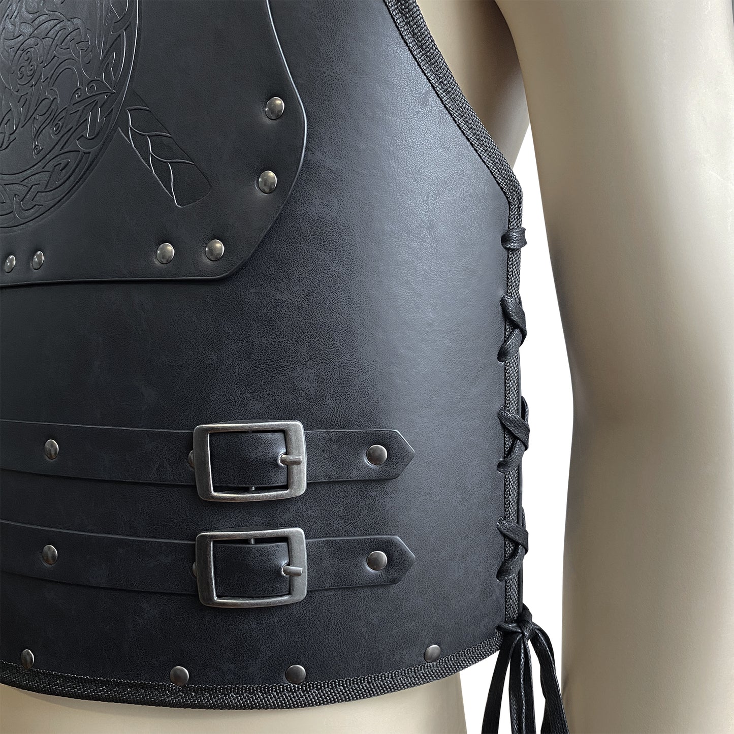 HiiFeuer Viking Warrior PU Leather Chest Armor, Retro Knight Leather Body Armor, Medieval Armor for LARP/Cosplay