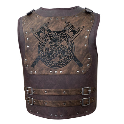 HiiFeuer Viking Warrior PU Leather Chest Armor, Retro Knight Leather Body Armor, Medieval Armor for LARP/Cosplay