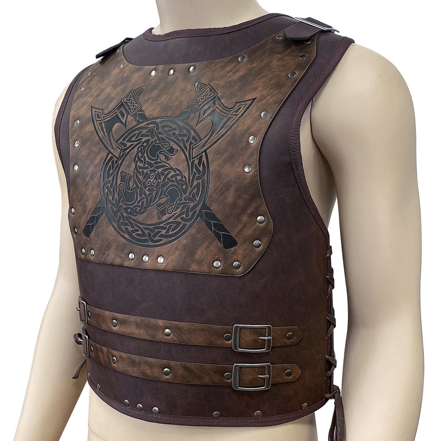HiiFeuer Viking Warrior PU Leather Chest Armor, Retro Knight Leather Body Armor, Medieval Armor for LARP/Cosplay