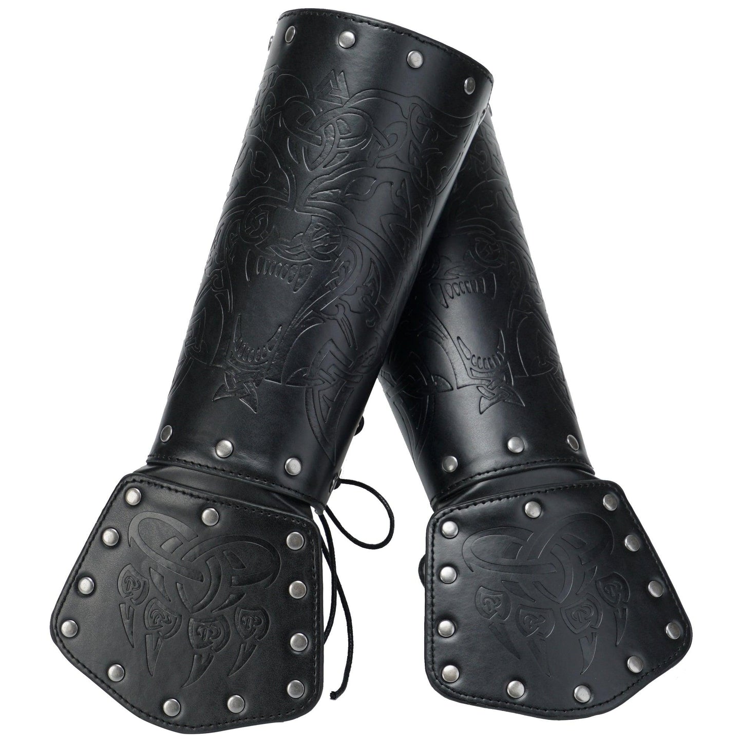 HiiFeuer Viking Fenrir Gauntlet, Medieval Faux Leather Arm Armor Knight Bracer, LARP Halloween Costume