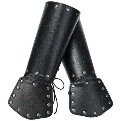 HiiFeuer Viking Fenrir Gauntlet, Medieval Faux Leather Arm Armor Knight Bracer, LARP Halloween Costume