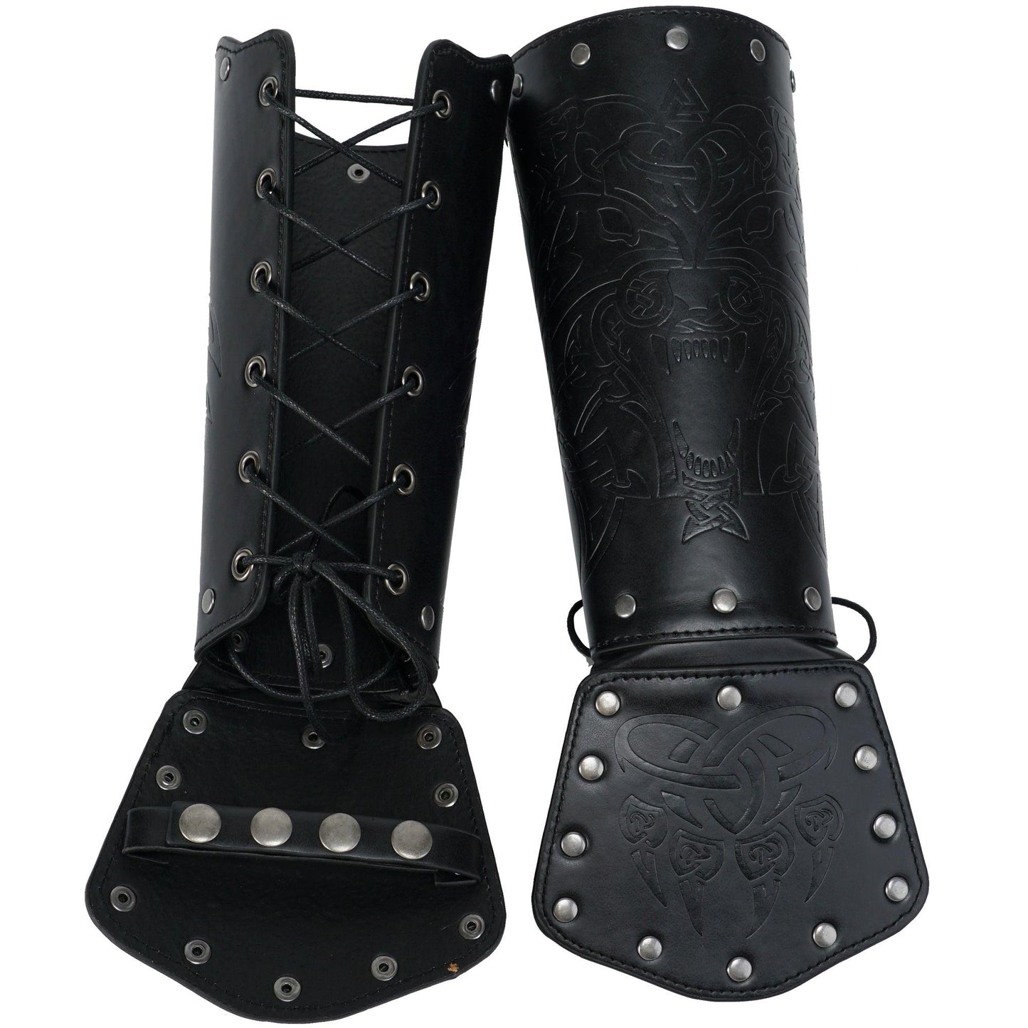 HiiFeuer Viking Fenrir Gauntlet, Medieval Faux Leather Arm Armor Knight Bracer, LARP Halloween Costume