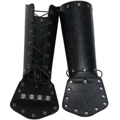 HiiFeuer Viking Fenrir Gauntlet, Medieval Faux Leather Arm Armor Knight Bracer, LARP Halloween Costume