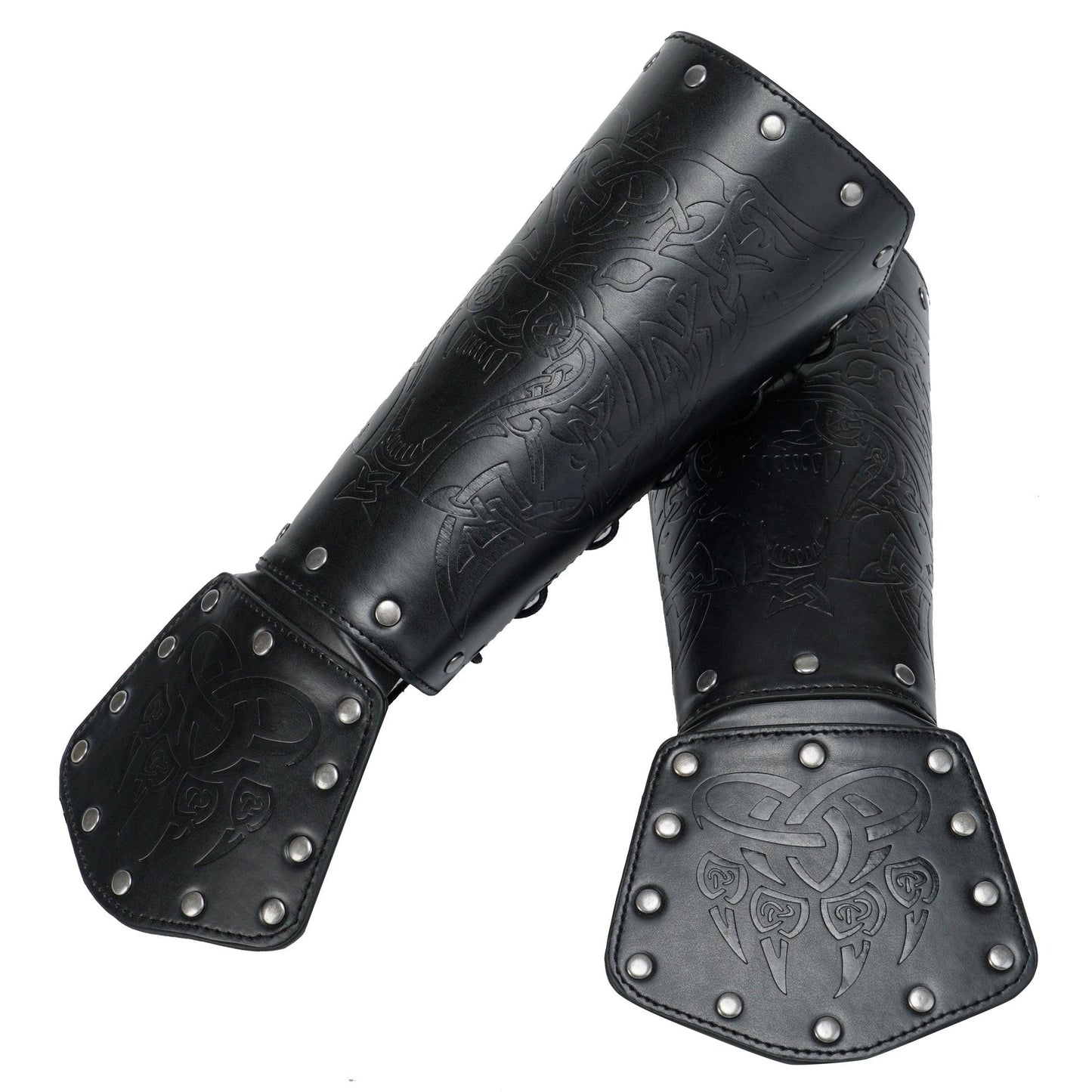 HiiFeuer Viking Fenrir Gauntlet, Medieval Faux Leather Arm Armor Knight Bracer, LARP Halloween Costume