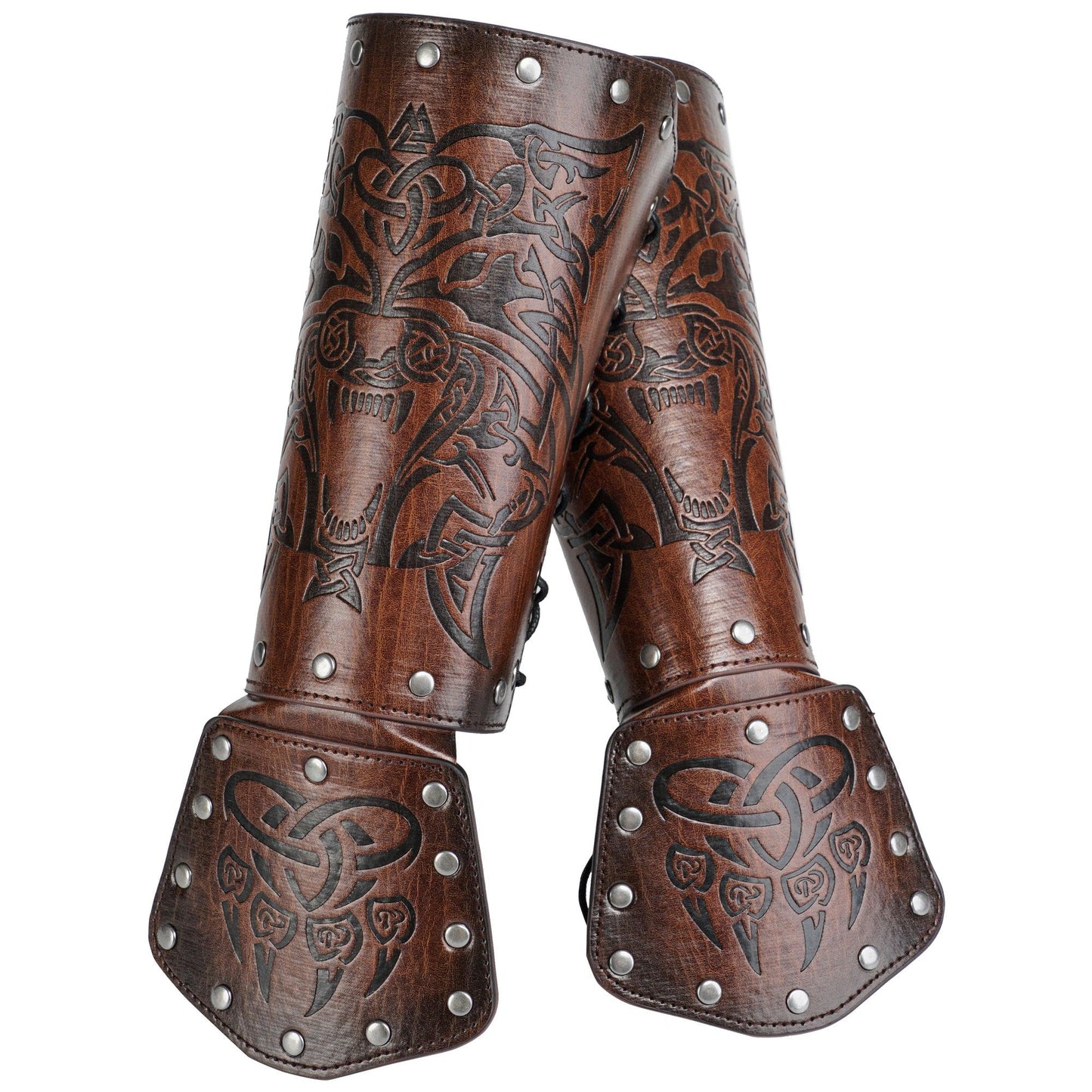 HiiFeuer Viking Fenrir Gauntlet, Medieval Faux Leather Arm Armor Knight Bracer, LARP Halloween Costume