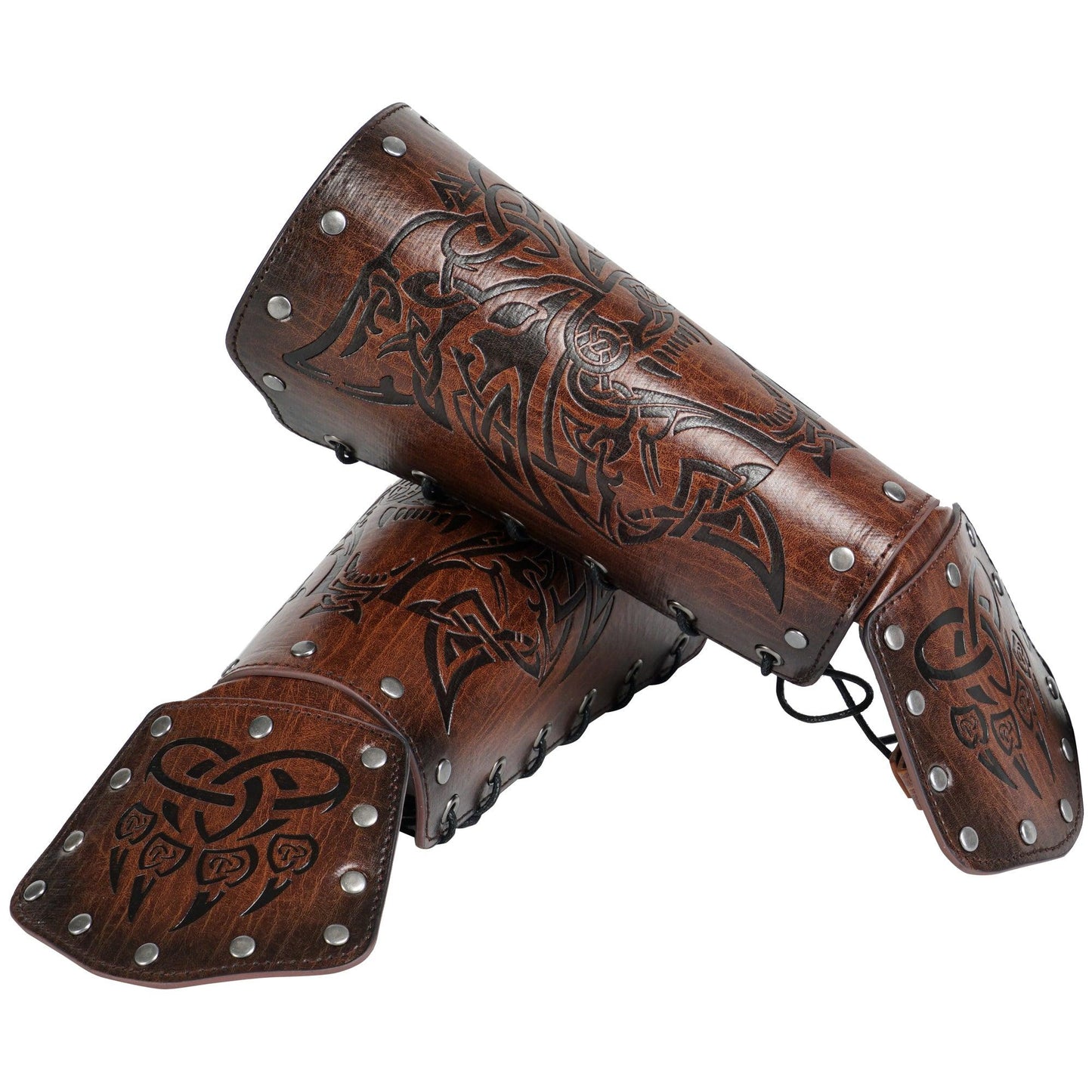 HiiFeuer Viking Fenrir Gauntlet, Medieval Faux Leather Arm Armor Knight Bracer, LARP Halloween Costume
