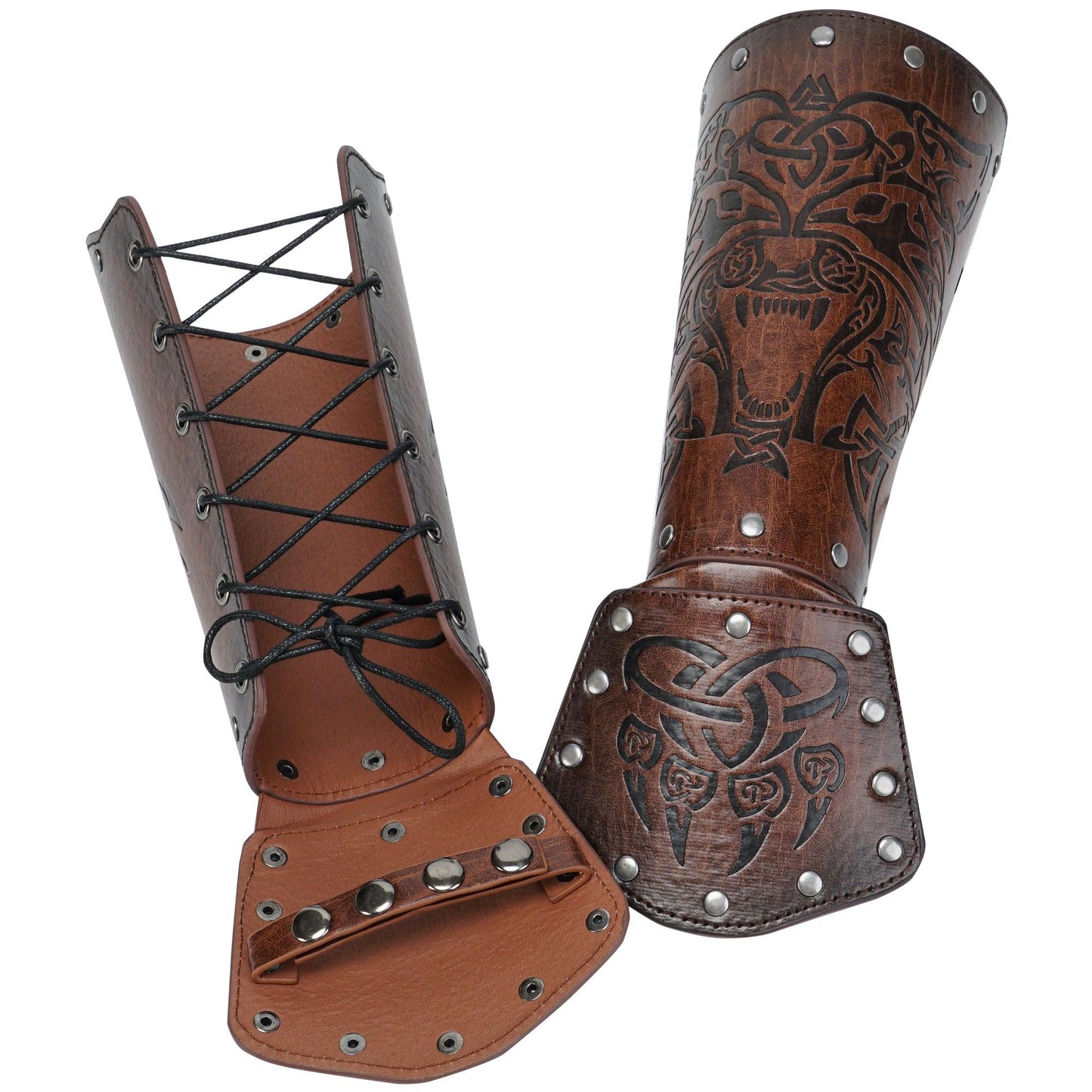 HiiFeuer Viking Fenrir Gauntlet, Medieval Faux Leather Arm Armor Knight Bracer, LARP Halloween Costume
