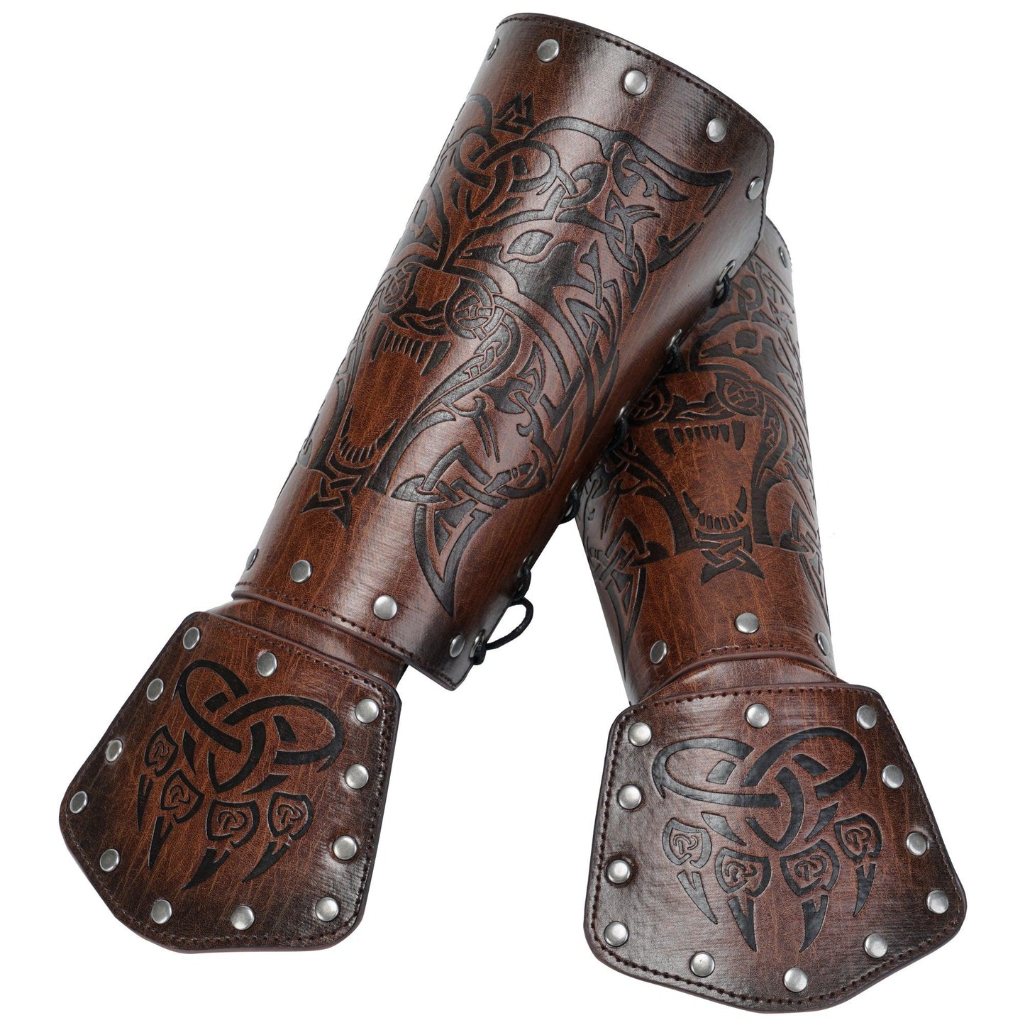 HiiFeuer Viking Fenrir Gauntlet, Medieval Faux Leather Arm Armor Knight Bracer, LARP Halloween Costume