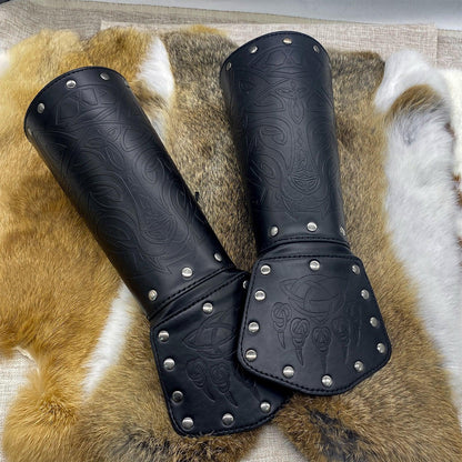 HiiFeuer Viking Fenrir Gauntlet, Medieval Faux Leather Arm Armor Knight Bracer, LARP Halloween Costume