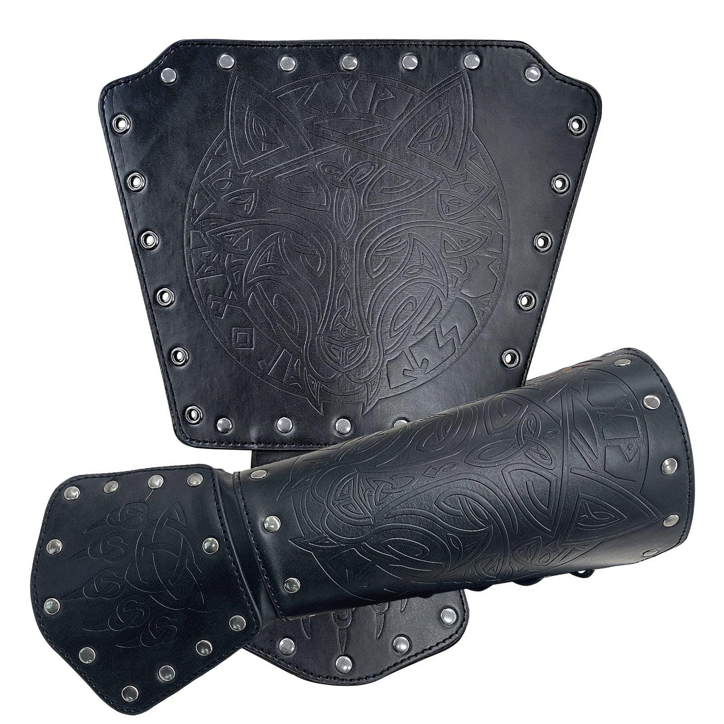 HiiFeuer Viking Fenrir Gauntlet, Medieval Faux Leather Arm Armor Knight Bracer, LARP Halloween Costume