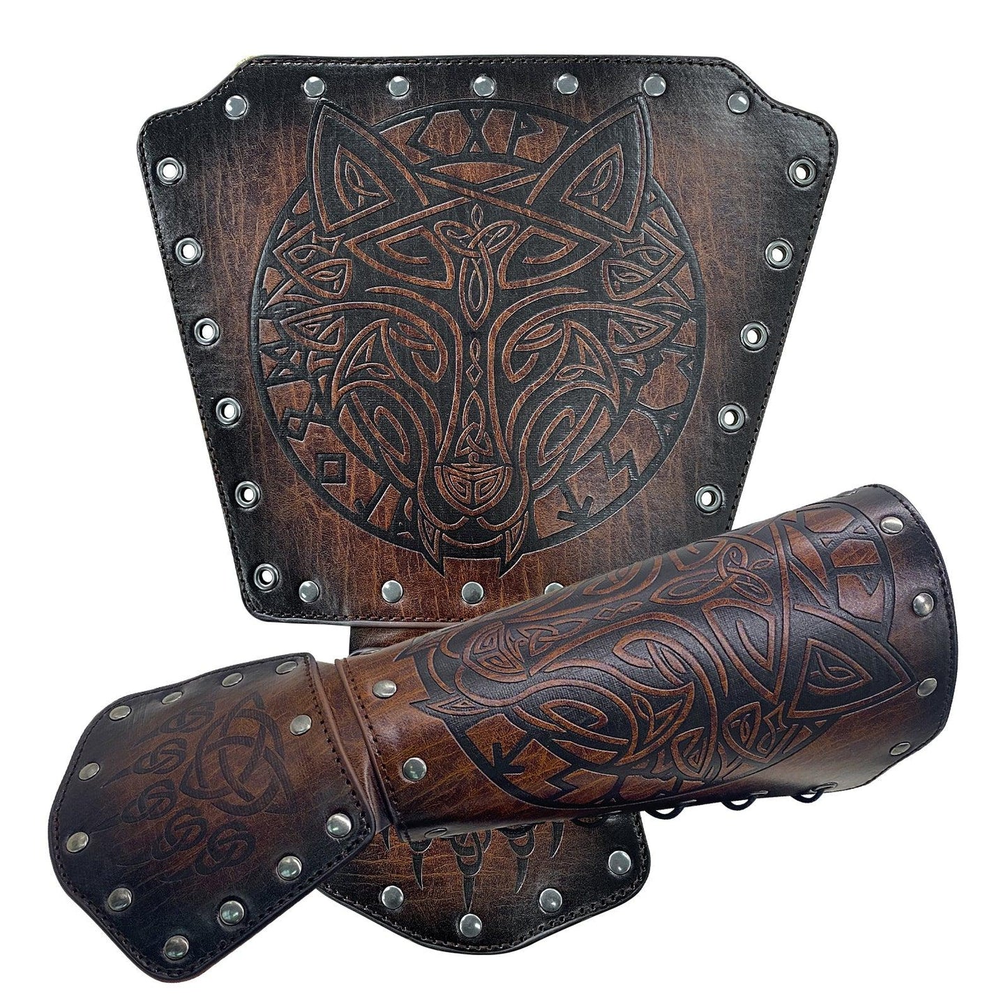 HiiFeuer Viking Fenrir Gauntlet, Medieval Faux Leather Arm Armor Knight Bracer, LARP Halloween Costume