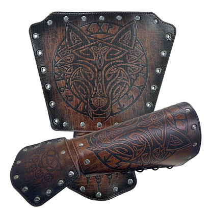 HiiFeuer Viking Fenrir Gauntlet, Medieval Faux Leather Arm Armor Knight Bracer, LARP Halloween Costume