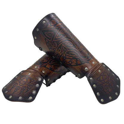 HiiFeuer Viking Fenrir Gauntlet, Medieval Faux Leather Arm Armor Knight Bracer, LARP Halloween Costume