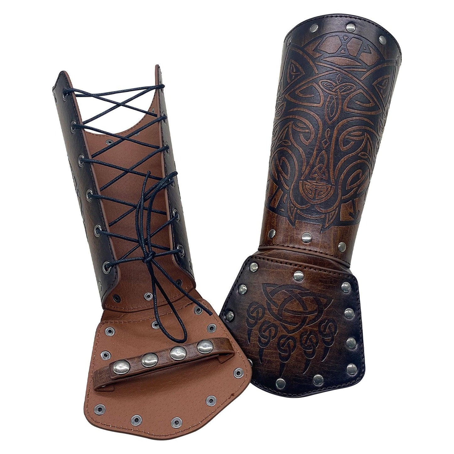 HiiFeuer Viking Fenrir Gauntlet, Medieval Faux Leather Arm Armor Knight Bracer, LARP Halloween Costume