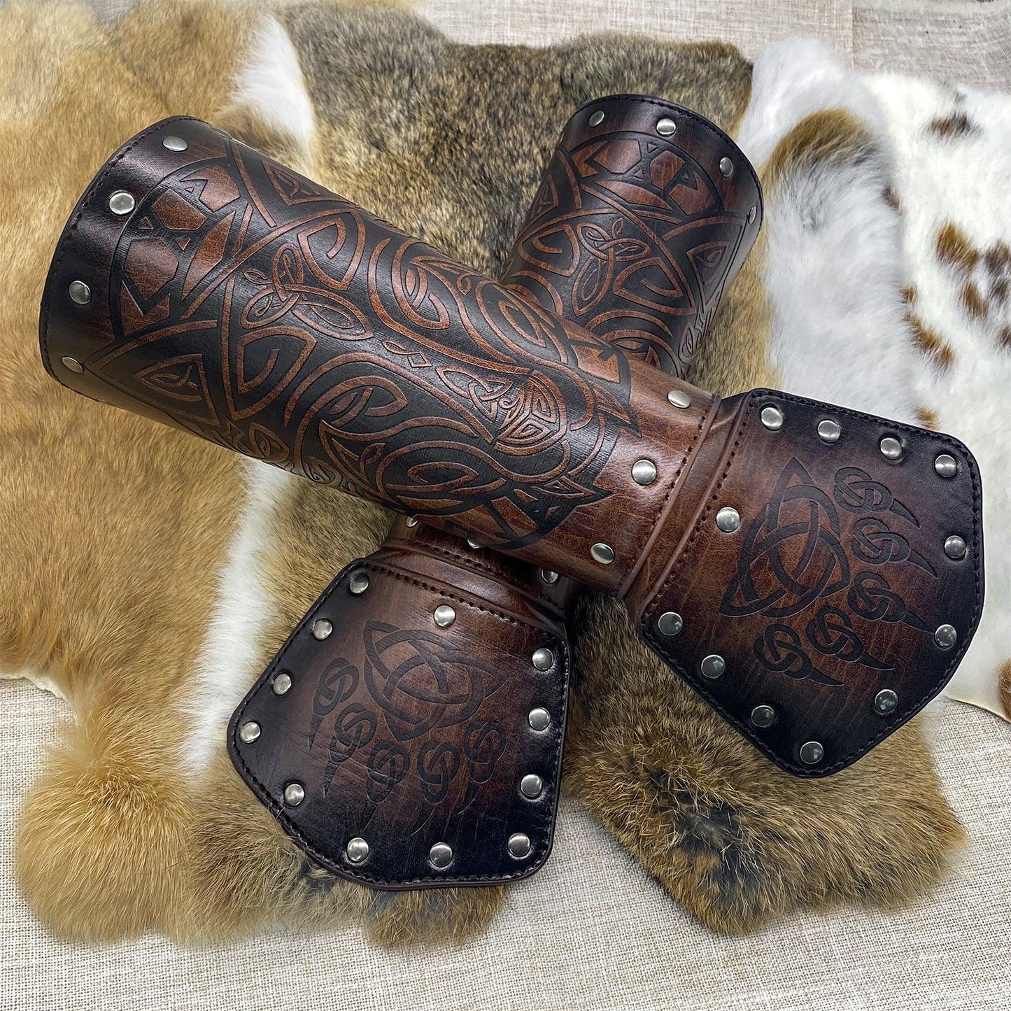 HiiFeuer Viking Fenrir Gauntlet, Medieval Faux Leather Arm Armor Knight Bracer, LARP Halloween Costume