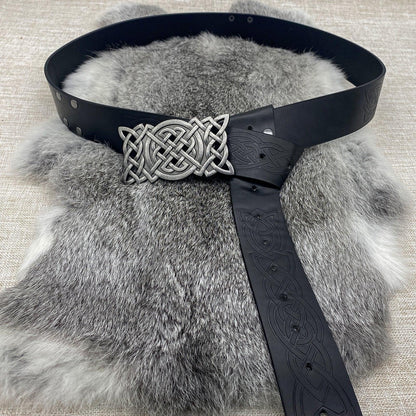 HiiFeuer Viking Embossed Buckle Belt, Nordic Faux Leather Knight Belt, Retro Medieval Warrior Belt for LARP Cosplay Halloween
