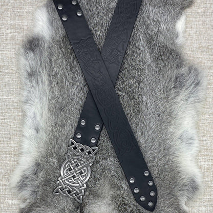 HiiFeuer Viking Embossed Buckle Belt, Nordic Faux Leather Knight Belt, Retro Medieval Warrior Belt for LARP Cosplay Halloween