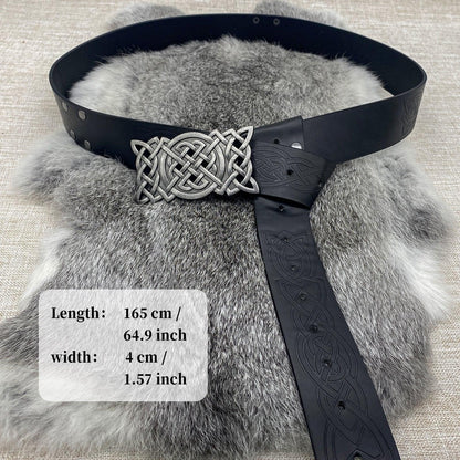 HiiFeuer Viking Embossed Buckle Belt, Nordic Faux Leather Knight Belt, Retro Medieval Warrior Belt for LARP Cosplay Halloween