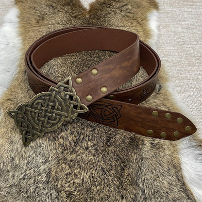 HiiFeuer Viking Embossed Buckle Belt, Nordic Faux Leather Knight Belt, Retro Medieval Warrior Belt for LARP Cosplay Halloween