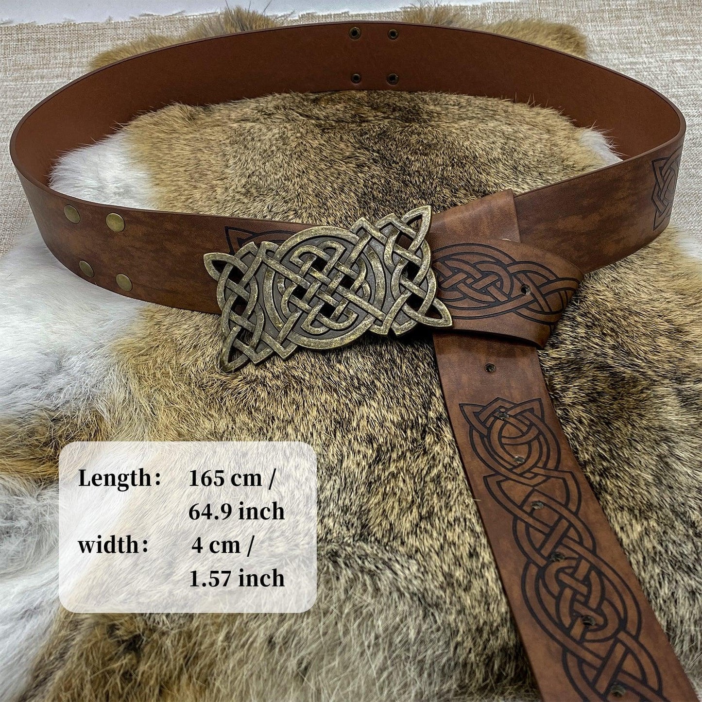 HiiFeuer Viking Embossed Buckle Belt, Nordic Faux Leather Knight Belt, Retro Medieval Warrior Belt for LARP Cosplay Halloween