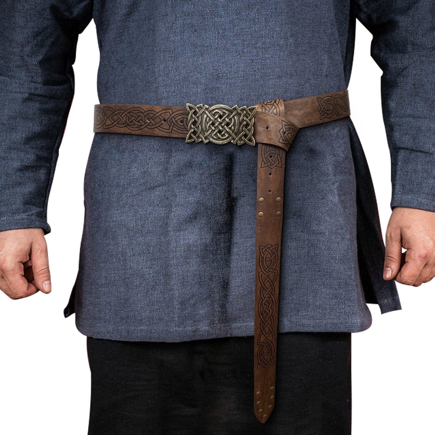HiiFeuer Viking Embossed Buckle Belt, Nordic Faux Leather Knight Belt, Retro Medieval Warrior Belt for LARP Cosplay Halloween