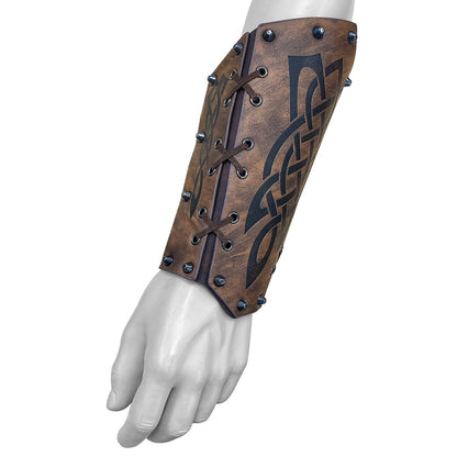 HiiFeuer Medieval Embossed Arm Bracers, Retro Faux Leather Knight Arm Gauntlets, Vintage Renaissance Arm Guards