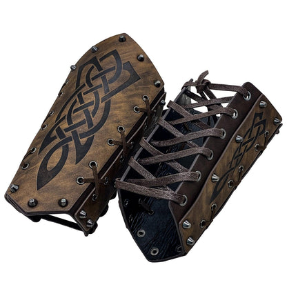 HiiFeuer Medieval Embossed Arm Bracers, Retro Faux Leather Knight Arm Gauntlets, Vintage Renaissance Arm Guards