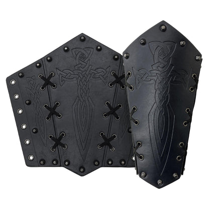HiiFeuer Medieval Embossed Arm Bracers, Retro Faux Leather Knight Arm Gauntlets, Vintage Renaissance Arm Guards