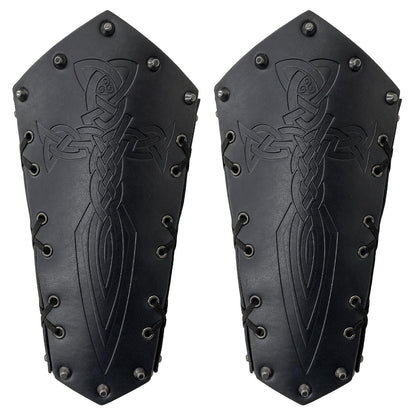 HiiFeuer Medieval Embossed Arm Bracers, Retro Faux Leather Knight Arm Gauntlets, Vintage Renaissance Arm Guards