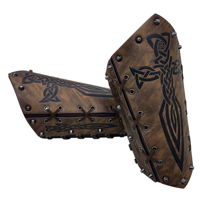HiiFeuer Medieval Embossed Arm Bracers, Retro Faux Leather Knight Arm Gauntlets, Vintage Renaissance Arm Guards