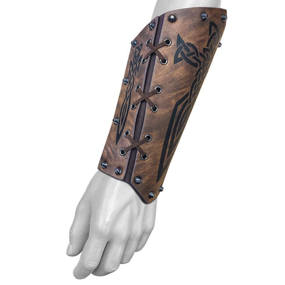 HiiFeuer Medieval Embossed Arm Bracers, Retro Faux Leather Knight Arm Gauntlets, Vintage Renaissance Arm Guards