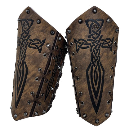 HiiFeuer Medieval Embossed Arm Bracers, Retro Faux Leather Knight Arm Gauntlets, Vintage Renaissance Arm Guards