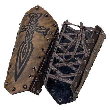 HiiFeuer Medieval Embossed Arm Bracers, Retro Faux Leather Knight Arm Gauntlets, Vintage Renaissance Arm Guards