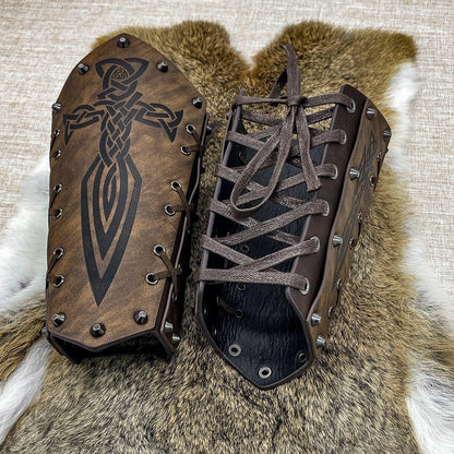 HiiFeuer Medieval Embossed Arm Bracers, Retro Faux Leather Knight Arm Gauntlets, Vintage Renaissance Arm Guards