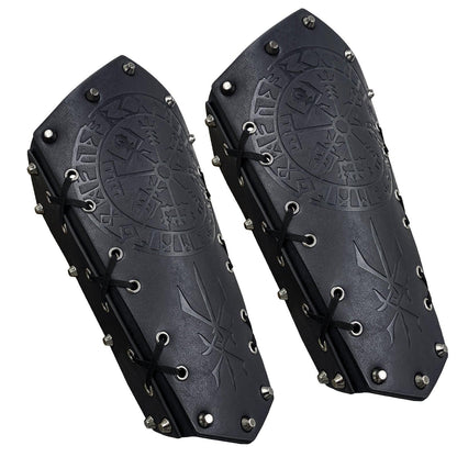 HiiFeuer Medieval Embossed Arm Bracers, Retro Faux Leather Knight Arm Gauntlets, Vintage Renaissance Arm Guards