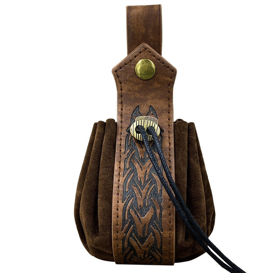HiiFeuer Medieval Faux Leather Drawstring Pouch, Retro Nordic Portable Coin Purse, Vintage Belt Pouch Dice Bag For LARP Ren Faire