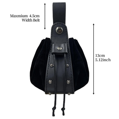 HiiFeuer Vintage Medieval Faux Leather Drawstring Pouch, Middle Ages Portable Coin Purse, Rivets Belt Pouch Dice Bag For LARP Ren Faire